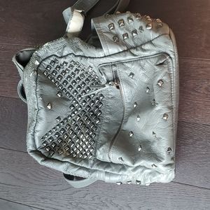 Grey Studded pleather Backpack